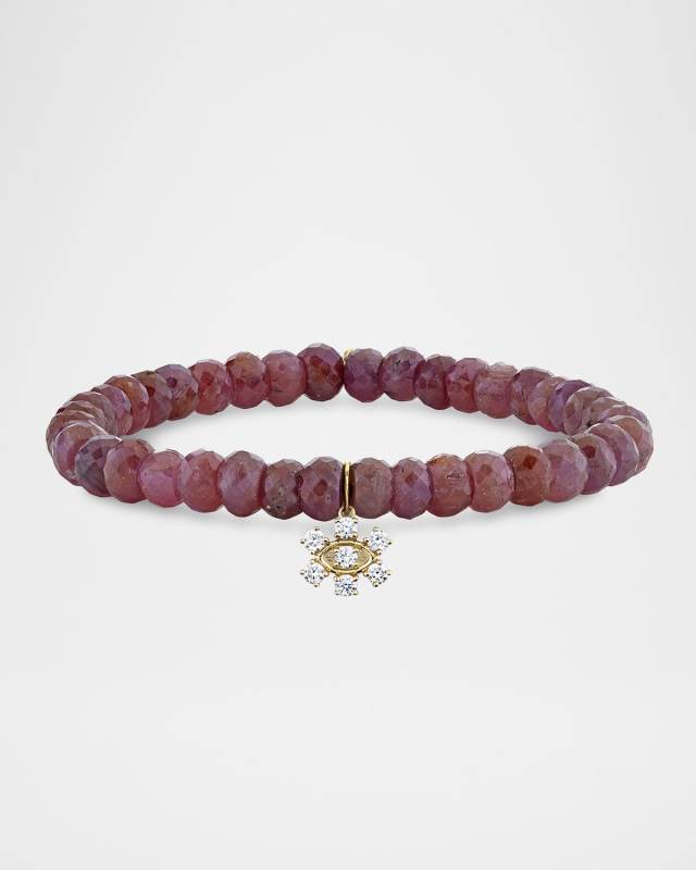 Marquise Eye Prong-Set Flower on Pink Sapphire Bead Bracelet